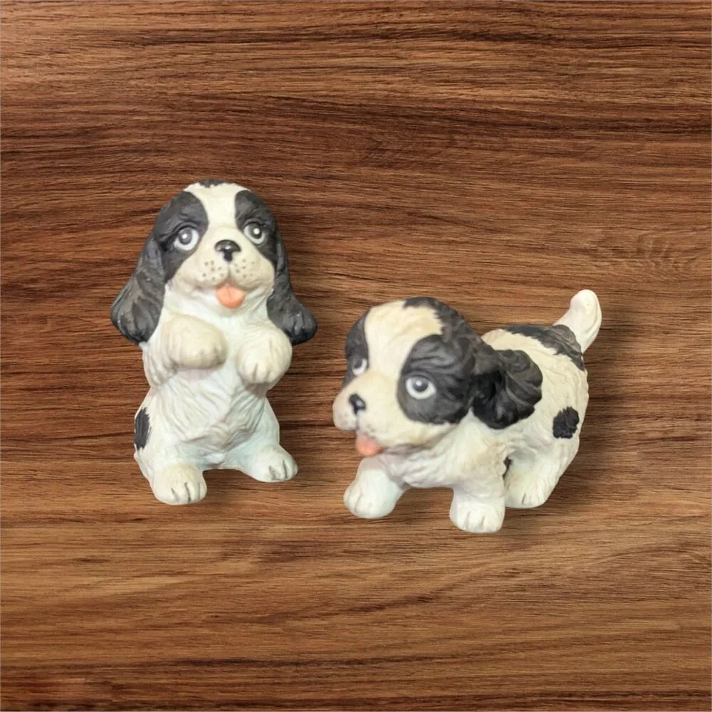 Vintage Japan Set Of 2‎ Ceramic Spaniel Puppy Figurines With Playful Expressions